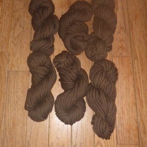 6 Large Hanks Thick Wool Yarn - Color Dark Chocolate Brown